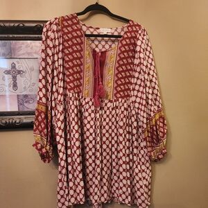 Velzera Burgundy and White Boho Blouse